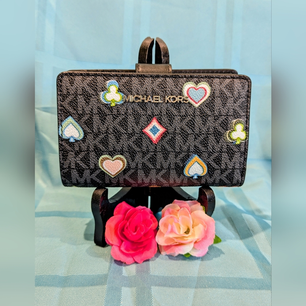 🆕 MICHAEL KORS Jet Set Bi-Fold Logo Wallet Black